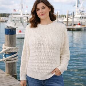 Something Navy SZ XL Cream Cotton Linen Blend Bobble & Cable Knit Chunky Sweater